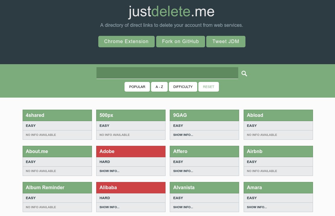 Just Delete Me : Répertoire de liens pour supprimer vos compte Web
